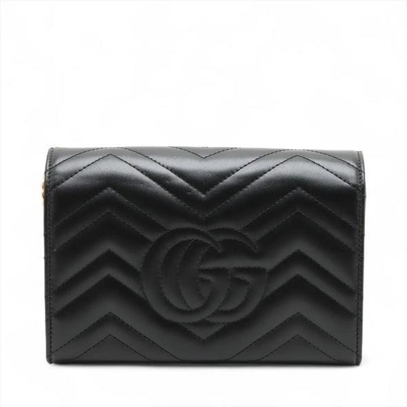 Gucci Black Leather GG Marmont Chain Wallet [Clearance Sale]