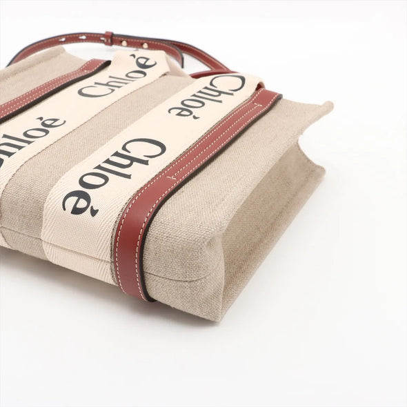 Chloe Brown and Beige Canvas Small Woody Tote Bag [Clearance Sale]
