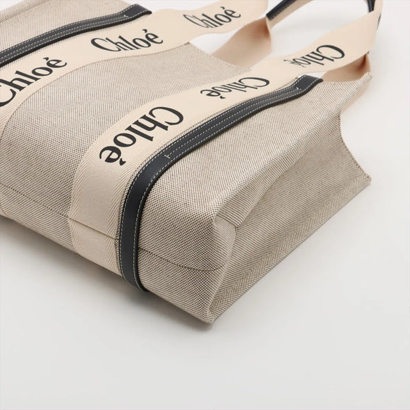 Chloe Black and Beige Canvas Medium Woody Tote Bag [Clearance Sale]