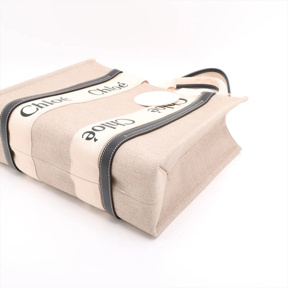 Chloe Black and Beige Canvas Medium Woody Tote Bag [Clearance Sale]