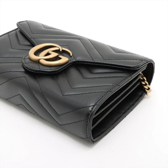 Gucci Black Leather GG Marmont Chain Wallet [Clearance Sale]