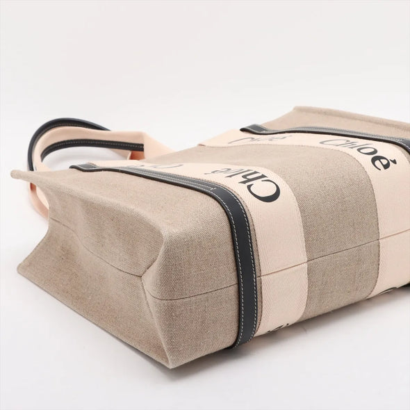 Chloe Black and Beige Canvas Medium Woody Tote Bag [Clearance Sale]