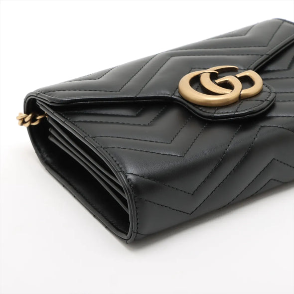 Gucci Black Leather GG Marmont Chain Wallet [Clearance Sale]