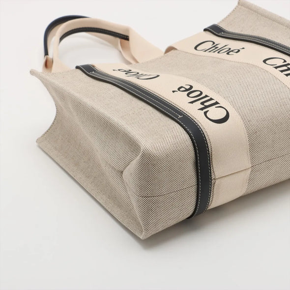 Chloe Black and Beige Canvas Medium Woody Tote Bag [Clearance Sale]