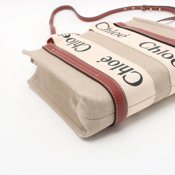 Chloe Brown and Beige Canvas Small Woody Tote Bag [Clearance Sale]