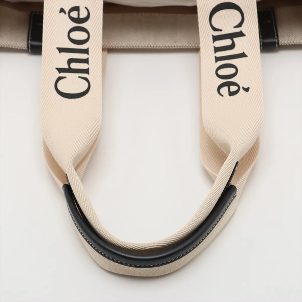 Chloe Black and Beige Canvas Medium Woody Tote Bag [Clearance Sale]