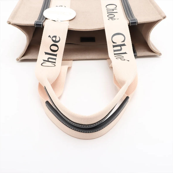 Chloe Black and Beige Canvas Medium Woody Tote Bag [Clearance Sale]