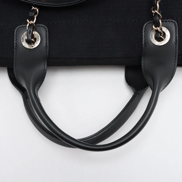 Chanel Black Canvas Deauville MM Shopping Tote [Clearance Sale]