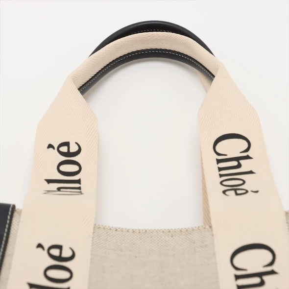 Chloe Black and Beige Canvas Medium Woody Tote Bag [Clearance Sale]