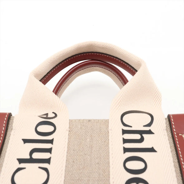 Chloe Brown and Beige Canvas Small Woody Tote Bag [Clearance Sale]