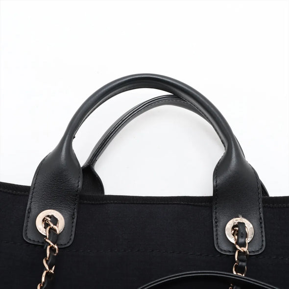 Chanel Black Canvas Deauville MM Shopping Tote [Clearance Sale]