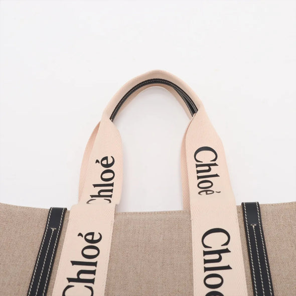 Chloe Black and Beige Canvas Medium Woody Tote Bag [Clearance Sale]