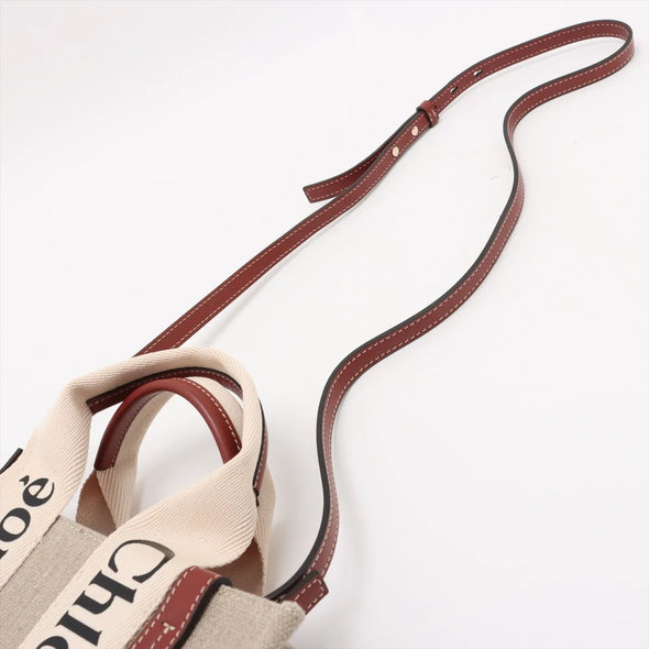 Chloe Brown and Beige Canvas Small Woody Tote Bag [Clearance Sale]