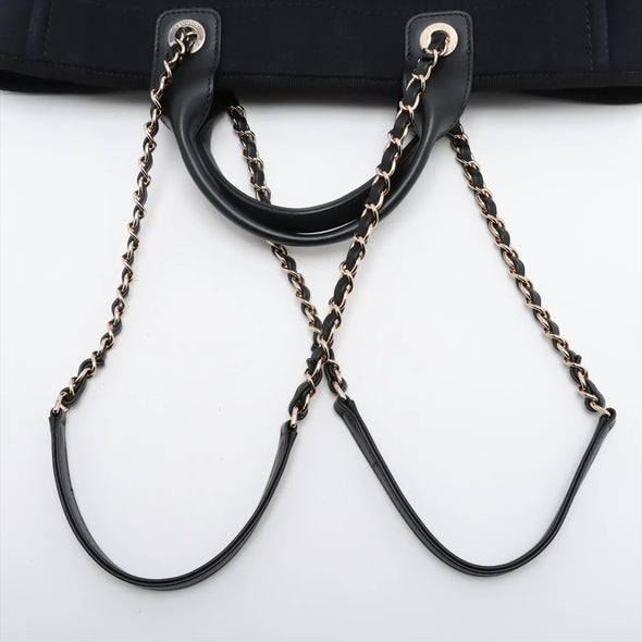 Chanel Black Canvas Deauville MM Shopping Tote [Clearance Sale]