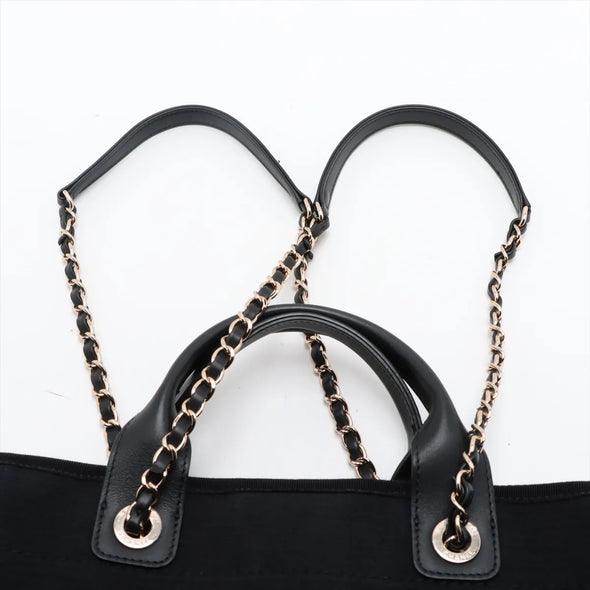 Chanel Black Canvas Deauville MM Shopping Tote [Clearance Sale]