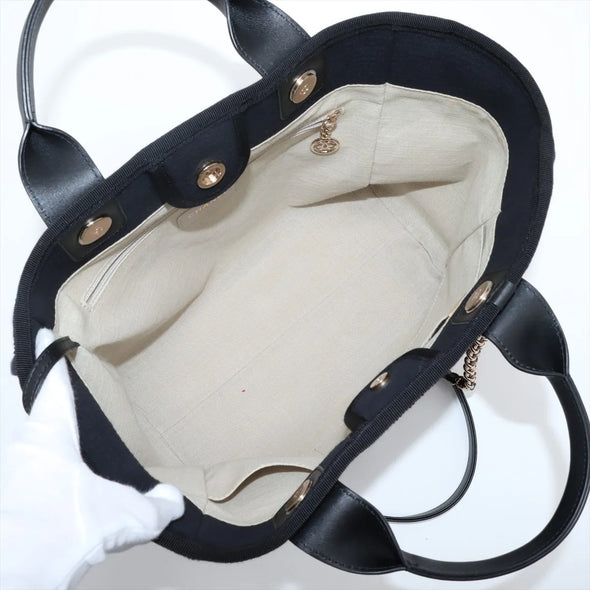Chanel Black Canvas Deauville MM Shopping Tote [Clearance Sale]