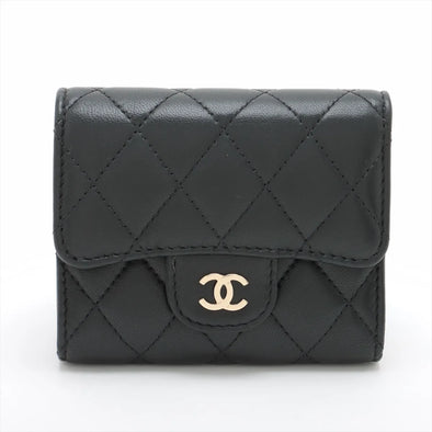 Chanel Black Nappa Lambskin Compact Wallet [Clearance Sale]