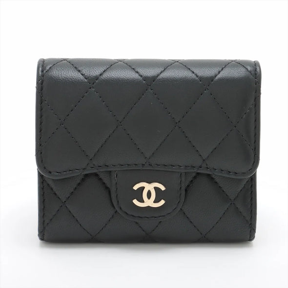 Chanel Black Nappa Lambskin Compact Wallet [Clearance Sale]