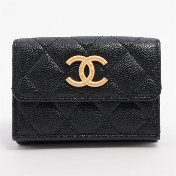 Chanel Black Caviar Calfskin Compact Wallet [Clearance Sale]
