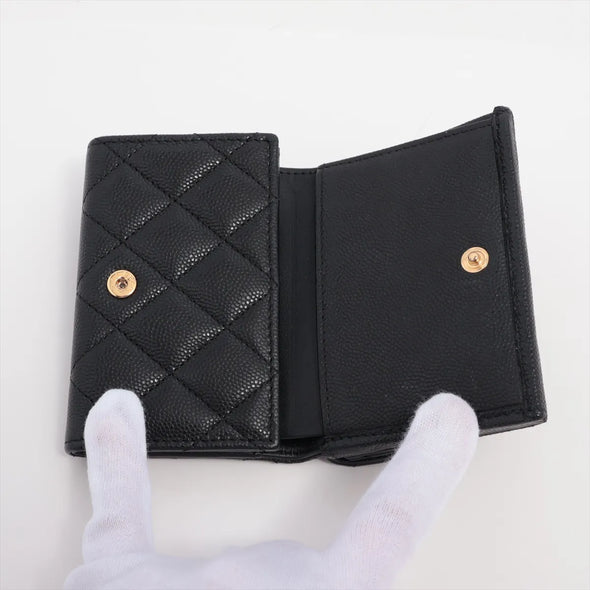 Chanel Black Caviar Calfskin Compact Wallet [Clearance Sale]