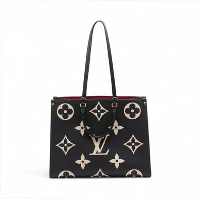 Louis Vuitton Black Beige Bicolor Monogram Empreinte Leather OnTheGo MM [Clearance Sale]