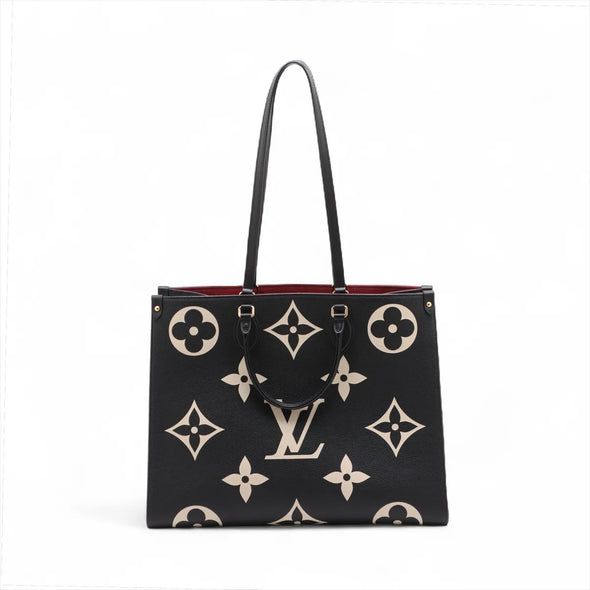 Louis Vuitton Black Beige Bicolor Monogram Empreinte Leather OnTheGo MM [Clearance Sale]