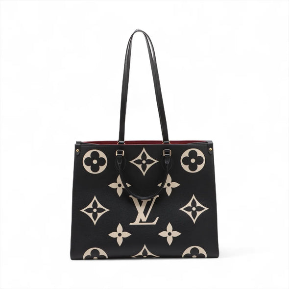 Louis Vuitton Black Beige Bicolor Monogram Empreinte Leather OnTheGo MM [Clearance Sale]