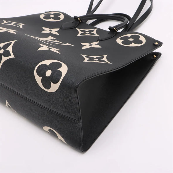 Louis Vuitton Black Beige Bicolor Monogram Empreinte Leather OnTheGo MM [Clearance Sale]