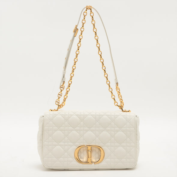 Christian Dior White Medium Dior Caro Shoulder Bag [Clearance Sale]