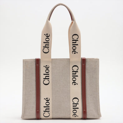 Chloe Brown And Beige Canvas Medium Woody Tote Bag [Clearance Sale]