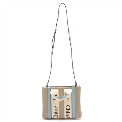 Chloe White And Blue Canvas Small Woody Tote Bag [Clearance Sale]