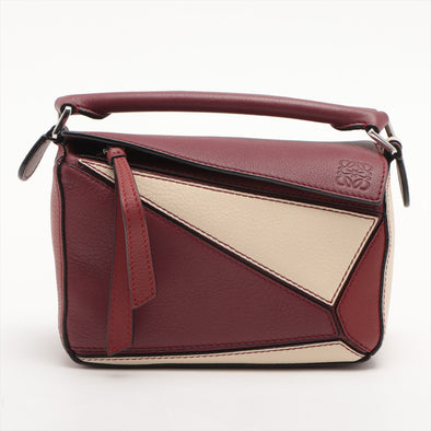 Loewe Bordeaux Beige Calf Leather Mini Puzzle Bag [Clearance Sale]