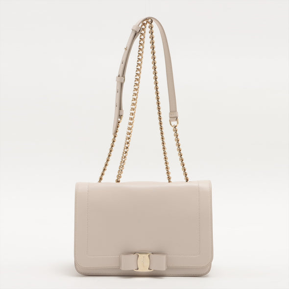 Salvatore Ferragamo Beige Vara Bow Shoulder Bag [Clearance Sale]