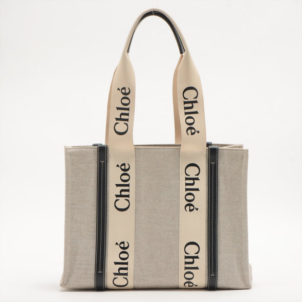 Chloe Black And Beige Canvas Medium Woody Tote Bag [Clearance Sale]