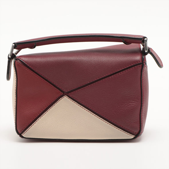 Loewe Bordeaux Beige Calf Leather Mini Puzzle Bag [Clearance Sale]