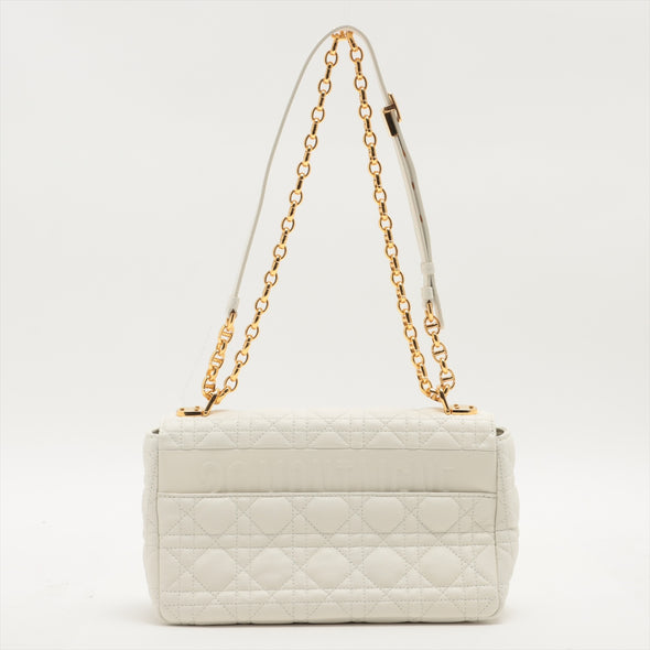 Christian Dior White Medium Dior Caro Shoulder Bag [Clearance Sale]