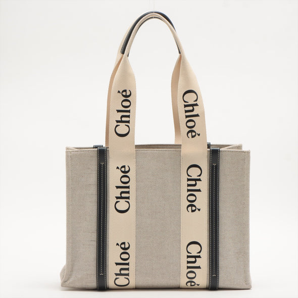 Chloe Black And Beige Canvas Medium Woody Tote Bag [Clearance Sale]