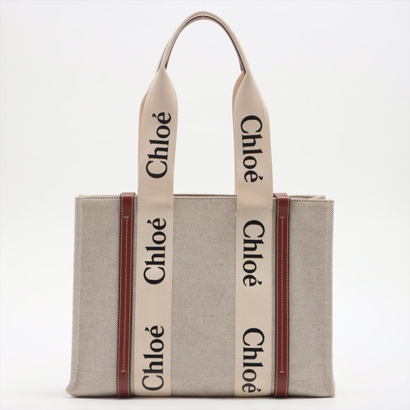 Chloe Brown And Beige Canvas Medium Woody Tote Bag [Clearance Sale]