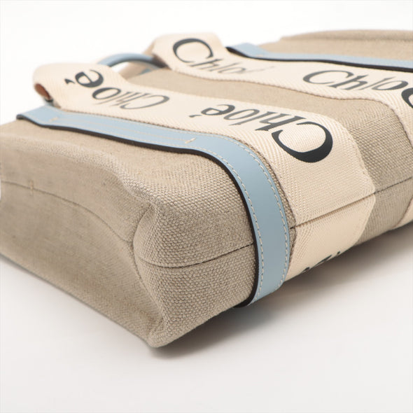 Chloe White And Blue Canvas Small Woody Tote Bag [Clearance Sale]