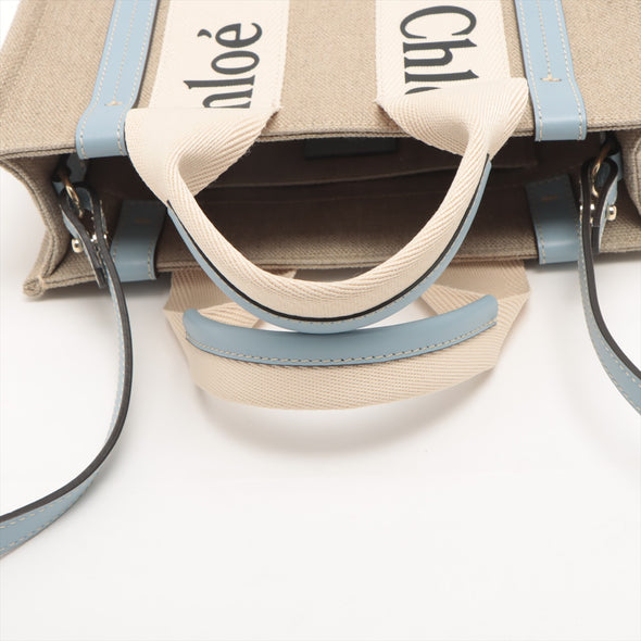 Chloe White And Blue Canvas Small Woody Tote Bag [Clearance Sale]