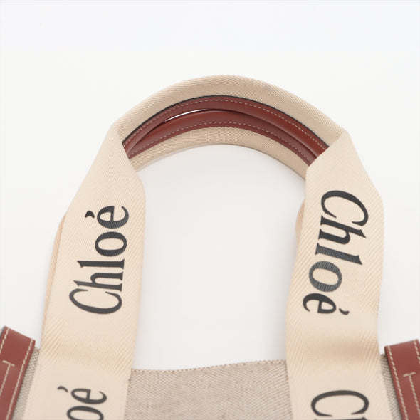 Chloe Brown And Beige Canvas Medium Woody Tote Bag [Clearance Sale]