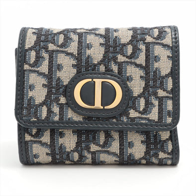 Christian Dior Blue Oblique Jacquard 30 Montaigne Lotus Wallet [Clearance Sale]
