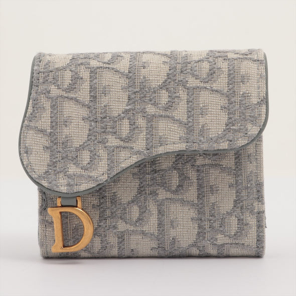 Christian Dior Gray Dior Oblique Jacquard Saddle Lotus Wallet [Clearance Sale]