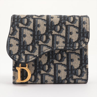 Christian Dior Blue Dior Oblique Jacquard Saddle Lotus Wallet [Clearance Sale]