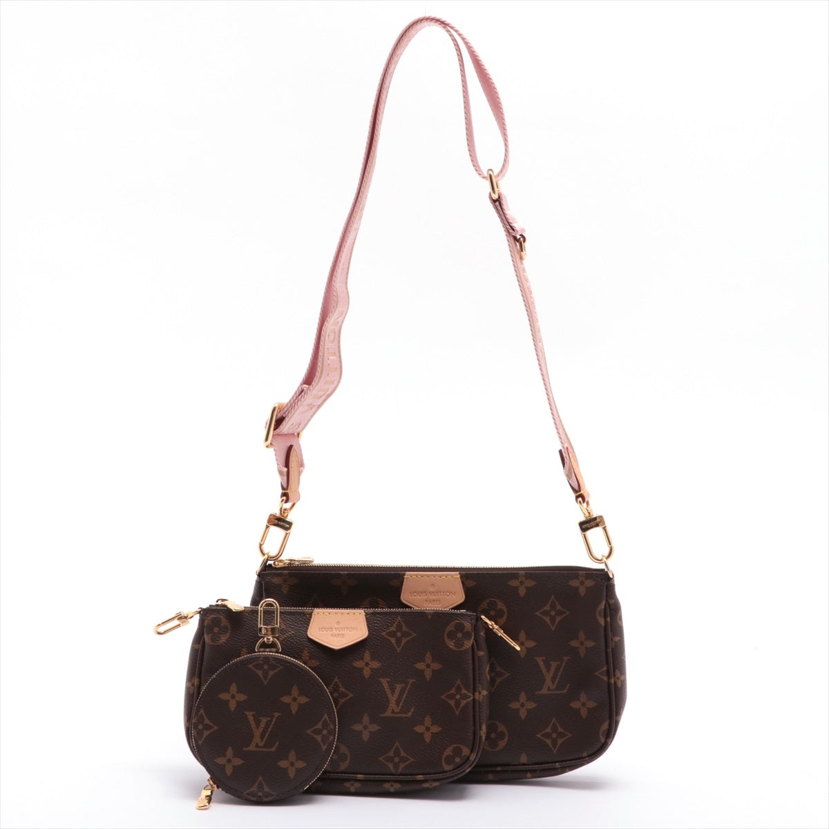 Louis Vuitton Rose Clair And Brown Monogram Canvas Multi Pochette