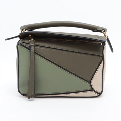 Loewe Autumn Green/Light Oat Classic Calfskin Leather Mini Puzzle Bag [Clearance Sale]