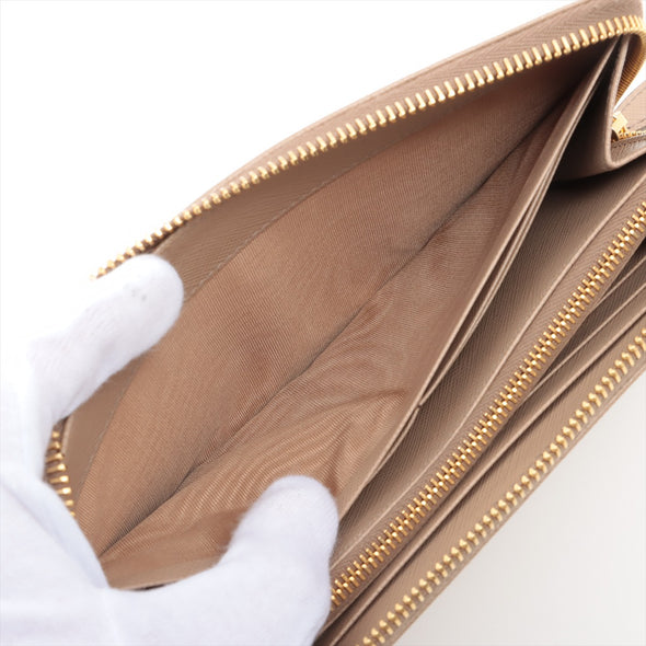 Prada Cammeo Saffiano Triangle Large Zip Around Leather Wallet [Clearance Sale]