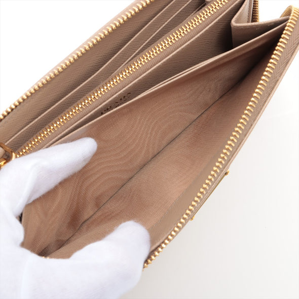Prada Cammeo Saffiano Triangle Large Zip Around Leather Wallet [Clearance Sale]