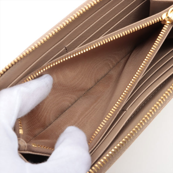 Prada Cammeo Saffiano Triangle Large Zip Around Leather Wallet [Clearance Sale]
