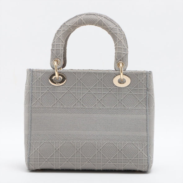 Christian Dior Gray Cannage Embroidery Medium Lady D-Lite Bag [Clearance Sale]